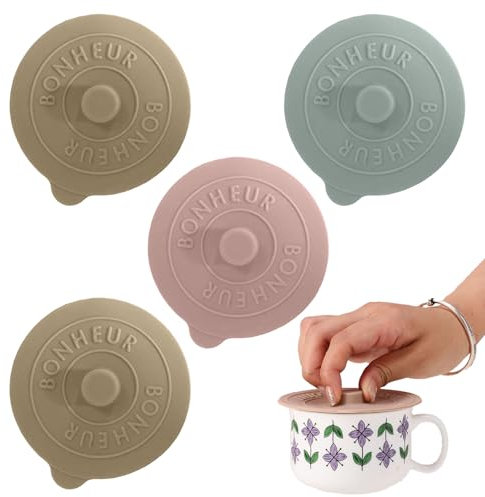 4Pcs Silicone Lids - Silicone Vacuum Seal Lids - Universal Drink Cup Covers - Reusable Anti Dust Teacup Lid - Suitable for Home and Outdoor Coffee Mugs, Wine Glasses, Tea Cups