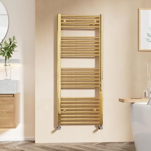Gold Heated Towel Rail 1200 x 500mm Modern Wall Mounted Towel Radiator for Bathrooms Stylish Straight Design Efficient Bathroom Heating Solution