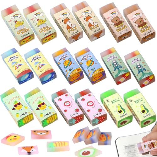18 Stück Radiergummi Set,Früchte Radiergummi,Kinder Radierer Weich Radiere,2B Lustig Radierer für Kinder,Schule und Zeichnen