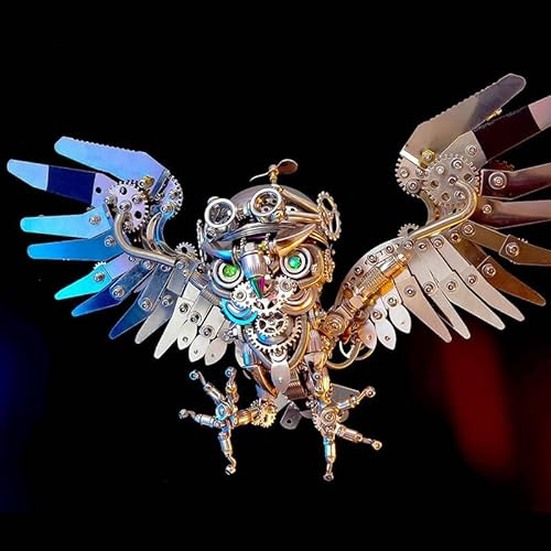 Steampunk Eule 3D Metall Puzzle Kit - 700+ PCS DIY Modell mit Brille & Licht | Mechanische Edelstahl Tierskulptur für Erwachsene Geschenk & Display