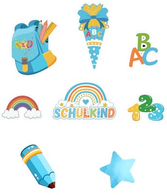 GoldRock Essbare Tortendeko Einschulung Blau, 48 Stk Esspapier Kuchen Deko Einschulung,Tortendeko Schulanfang Essbar,ABC Zuckertüte Cake Topper Schulkind 2025 Junge,Schuleinführung Cupcake Muffin Deko