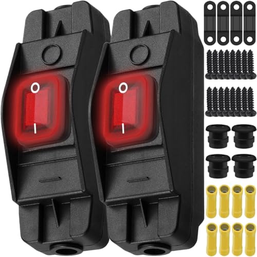 MKBKLLJY Inline Cord Switch 20A 250V AC/16A 125V AC Waterproof Heavy Duty Rocker Switch On/Off with Red LED Light Screw Terminal Waterproof Plug Wire Clip Screws for Outdoor Extension Cords