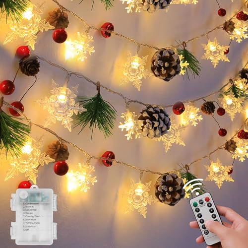 Weihnachten Deko Lichterkette, 2M 20 LED Schneeflocke und Tannenzapfen Lichterkette weihnachten, Weihnachtslichterkette Innen, Warmweiß weihnachtsbeleuchtung außen, für Party, Weihnachten, Balkon