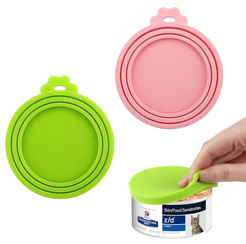 2pcs 3-in-1 Can Lids for Tins, Reusable Food Covers Keeps Food Fresh, Green and Pink Silicone Food Covers, Can Lids for Drinks Cans and Tins Storage Secure Seal Spill-Resistant