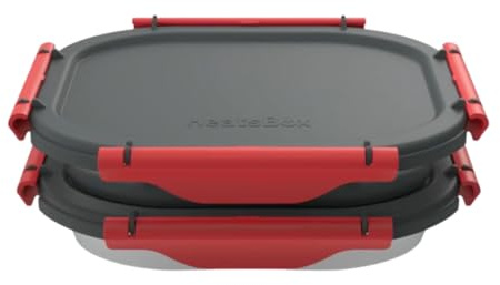 HeatsBox Go Kids Innenschalen 2er-Set, Auslaufsichere Edelstahl-Schalen mit Trennsteg (540 ml), Transportdeckel, Temperaturstabil bis zu 200°C, Passend für HeatsBox Go Kids, Stapelbar, Spülbar, Büro