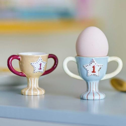 Bloomingville Eierbecher TROPHY Pokal mit Henkeln 2er Set Keramik Blau Orange