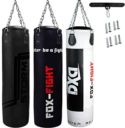 FOX-FIGHT Sandsack Boxsack ungefüllt inkl Stahlkette mit Deckenhalterung Punching Bag Kickboxen MMA Kampfsport Muay Thai Boxen 125 x 35 (ungefült) Black …
