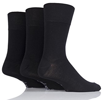 Gentle Grip Mens 3 Pair Plain Bamboo Socks - Black 6-11