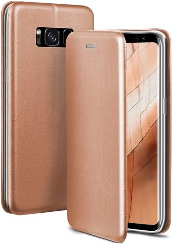 ONEFLOW Business Case für Samsung Galaxy S8 Handyhülle klappbar mit Standfunktion, Klapphülle Flipcase Cover Dünn, PU Leder Hülle mit Kartenfach, 360 Grad Schutzhülle, Rosegold