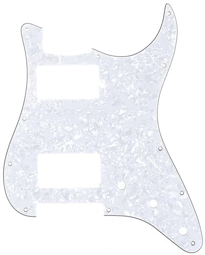 Musiclily Pro 11 Löcher HH Strat Pickguard 2 Humbucker Gitarren Schlagbrett für Fender American/Mexican Standard Stratocaster Modern Style E-Gitarre,4 lagig White Pearl