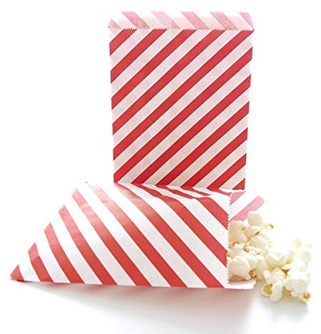 tvoip 50 PCS 12,7 x 17,8 cm weiß und rot gestreift Papier Taschen, Urlaub Hochzeit Weihnachten Favor Candy behandeln Taschen