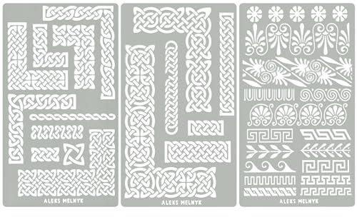 Aleks Melnyk #36 Griechischer Schlüssel, Bordüre Schablonen Möbel, Mäander, Metall Designer Stencils Vorlagen Painting, Ornamente Vintage, Brandmalerei, Gravur, Geometrische Motive, 3 Stück