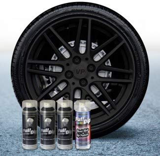 Felgen-Set aus Flüssigvinyl, Full Dip 3 Sprays, Schwarz mit mattem Schutz