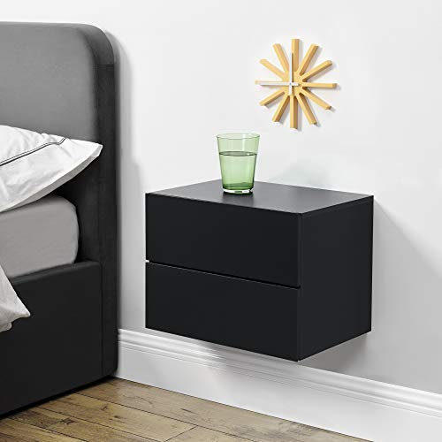 [en.casa] Nachtschrank Ampfing Nachttisch hängend Schwarz Nachtkästchen mit 2 Schubladen Wandkonsole Hängeschrank Schweberegal 40 x 29 x 30 cm
