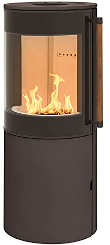 H&M Germany MONO 3.0 runder Kamin-Ofen in Stahl Braun moderne 160° Sichtscheibe Reeling-Griff Holz-Fach mit separater Tür 7kw 116cm Höhe innovatives Design klein