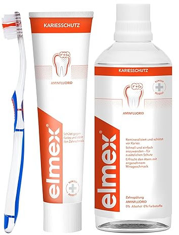 elmex Kariesschutz Set mit Zahnpasta, Mundspülung und Zahnbürste