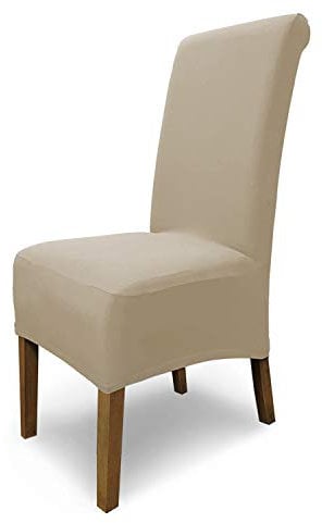 SCHEFFLER-Home Emma 6X Set Stuhlhussen aus Baumwolle mit Stretch elastische Stuhlhussen in Beige Premium Stoff Stuhlabdeckung mit 4 Flex Saum