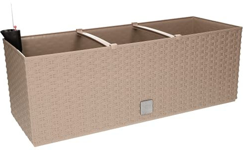 KOTARBAU® Jardinière 50x20x20 cm avec Insert d'Irrigation Imitation Rotin Mocca