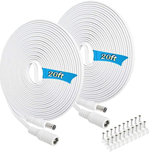 2 Pack 6M DC Power Extension Cord,2.1mm x 5.5mm 12v DC Power Supply Adapter CCTV Security Camera Surveillance Indoor IP Camera Dvr Standalone LED Strip,Car,12 Volt Male to Female Plug Cable 20FT