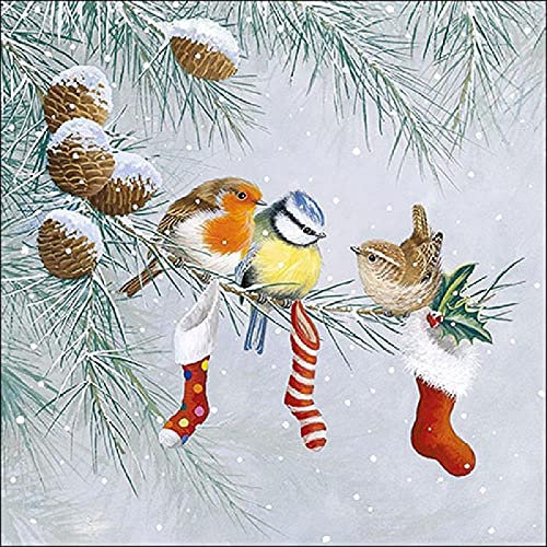 4 x Christmas Paper Napkins - Christmas Birds - Ideal for Decoupage
