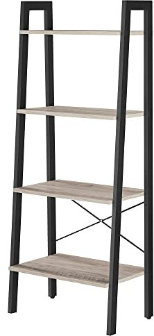 VASAGLE Regal, Bücherregal mit 4 Ebenen, Leiterregal, Standregal, für Wohnzimmer, Schlafzimmer, Küche, Homeoffice, Industrie-Design, Stahlrahmen, Greige-schwarz LLS44MB