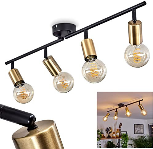 Deckenleuchte Maidford, Deckenlampe aus Metall in Schwarz/Messingfarben, 4-flammig, mit verstellbaren Strahlern u. Leuchtenarmen, 4 x E27-Fassung, Spot im modernen Design, ohne Leuchtmittel