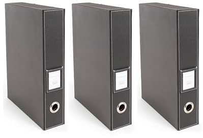 Osco Faux Leather Box File – Paperwork Archive, A4 Document Storage Box with Lock Spring & Press-Stud Fastening, Stylish Home & Office Filing Solution, 37.5×26.5×8 cm, 3-Pack, Brown