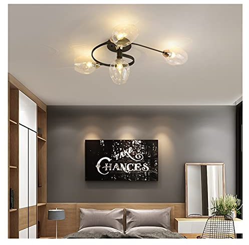 Nordic Lamp Glass LED Ceiling Lights Modern 4/6 Lights Led E27 Ceiling Lamps Dining Living Room Bedroom Kitchen Lighting Fixture (Color : Black4GlassesSmoke, Size : CoolWhite)