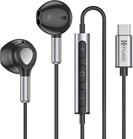 Hmusic USB C Headphones, Type C Earphones Magnetic, Wired Earbuds in-Ear Headset with Mic Volume Control for Android Smart Phones for Samsung Galaxy, Google Pixel, Xiaomi (Black)