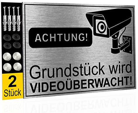 2x Schild Videoüberwachung Privatgrundstück 32x21cm aus Sehr Strapazierfähiges Dibond-Material und UV-Direktdruck, Warnschild Videoüberwachung von Printima