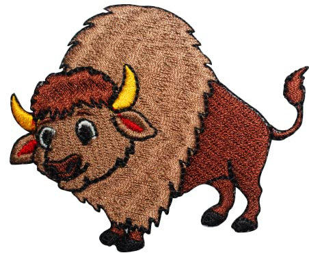 Niedlicher Bison-Aufnäher, Tier-Aufnäher, Bison-Aufnäher, Cartoon-Patch, Applikation, Kinderreime, bestickt, zum Aufbügeln oder Aufnähen, Abzeichen für Kleidung usw., 7 x 6 cm