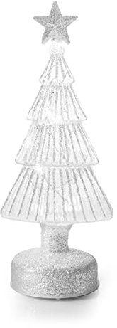 Premier Table Top Christmas Tree with Lights - Light Up Tree Ornament Glass with Silver Glitter LED Table Decorations 23cm