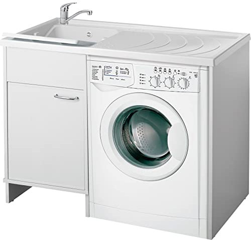 Negrari Cubrelavadora con Lavabo Reversible 9008KAM de Resina, bañera de Polipropileno Resistente a los ácidos, Interior/Exterior, Cloruro de polivinilo Plástico, Color Blanco, 109 x 60 x 89