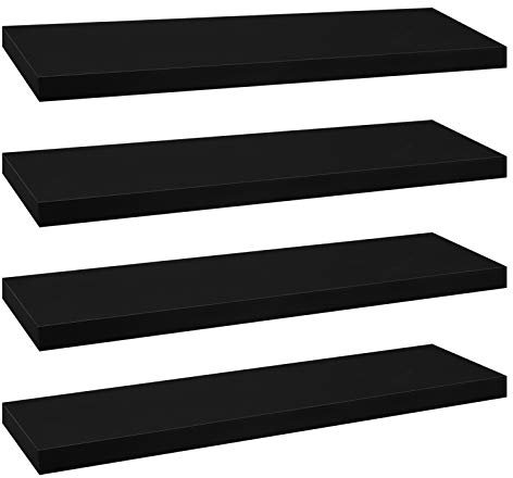 eSituro Lot de 4 Étagères Murales, Étagère Flottante, en MDF et Métal, avec Support Invisible, pour Chambre, Salon, Bureau, Cuisine, Noir, 30x22,9x3,8cm