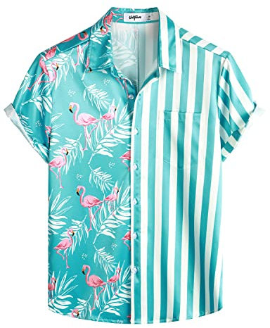 VATPAVE Herren Flamingo Hawaii Hemd Männer Freizeit Kurzarmhemd Sommer Strandhemd Regular Fit 3X-Large Ahorn Flamingo