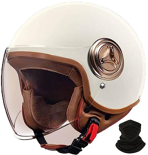Retro-Motorradhelm, Halber Jethelm Mit Offenem Gesicht, Rollerhelm Mit Visier, DOT/ECE-Zugelassener Mopedhelm Für Erwachsene Männer Und Frauen D,S 54-55cm