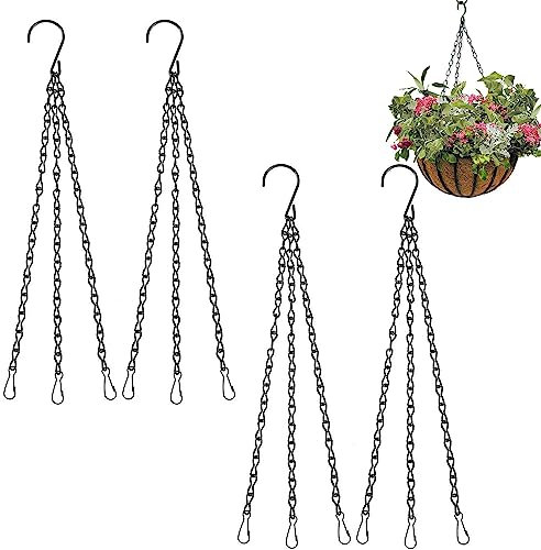 Norhogo 4 Pack 40cm hanging chains with clip & hook, Hanging Basket 3-Leg Chain Replacement Metal Chain Hanger with Hook and Clip for Lanterns, Bird Feeders, Planters and Other Ornaments