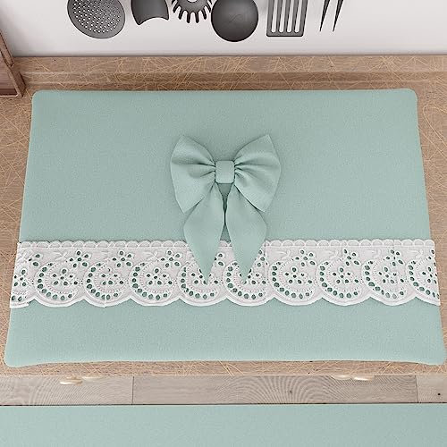 PETTI Artigiani Italiani - Coprifornello, Coprifornello Elegante, Coprifornello Shabby Chic in Tinta Unita con Balza in Pizzo Sangallo e Fiocchi, Coprifornello in Cotone, Coprifornello 70x50cm Aqua