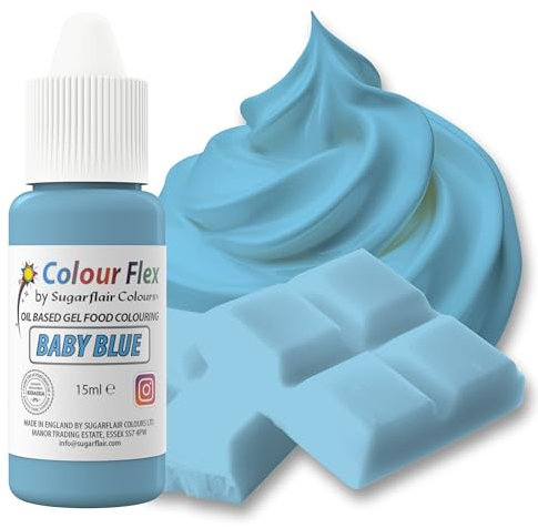 Colour Flex Oil Based Food Colouring Baby Blue - Concentrated Food Colouring for Colouring High Fat Foods; Buttercream, Chocolate, Sugar Paste, Fondant, Icing, Batter & More - 15ml