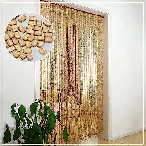 Jolan Rideau De Perles En Bambou 140×210cm, Anti Mouche, Rideau De Séparation, Pour Porte De Placard, W×H-140strands