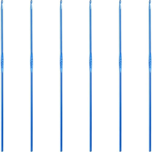 6Pcs 2.5mm Aluminum Crochet Hook Knitting Needles US Size C (Size 2) for DIY Yarn Craft,Nice Gift for Women Adults Kids Children Beginners (Blue)