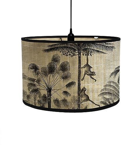 FANSU Abat-Jour en Bambou Classique Moderne Tambour Abat-jour, Remplacement Abat, Jour Fait à la Main, pour Lampe de Table, Suspension, Lampe de Chevet, Lampadaire (singe)