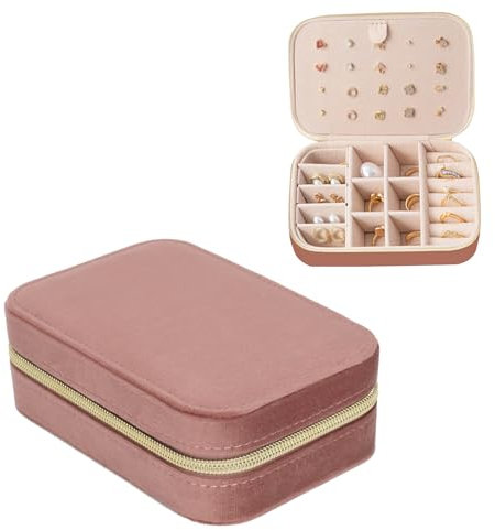 FLYAMAPIRIT Samt Schmuckkästchen für Damen und Mädchen, Schmuck Organizer Etui mit Reißverschluss, Mini Reise Schmuck Aufbewahrungsbox für Ringe, Ohrringe, Armbänder, Halsketten usw.