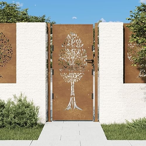 TANZEM Garden Gate 105x180 cm Corten Steel Tree Design,Garden Gates High galvanised wrought iron metal swing gate