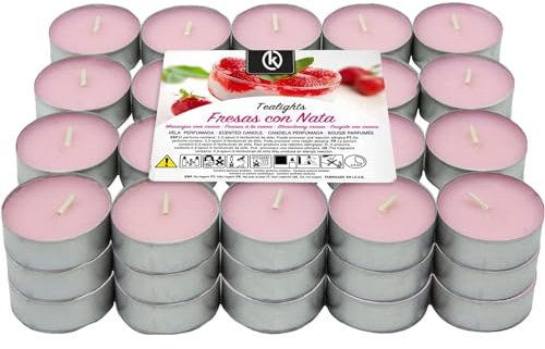 KROWN - Velas de Té Perfumadas, Velas Decorativas Aromáticas (Fresas con Nata, 100 Velas)