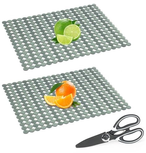 HYEIOL Alfombrilla Fregadero Cocina, 2 Unidades Protector Fregadero Cocina Cortable con Tijeras, Alfombrilla Fregadero de Cocina para Fregaderos de Cerámica/Acero Iinoxidable, 30 x 40cm (Verde)
