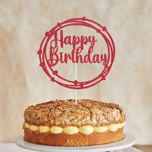 Personalize Pro Happy Birthday - Round Hearts Cake Topper, Double Sided Glitter Cake Topper, Cake Topper for Dessert and Party Pastries, Party Decor Girl Boy Kids Women Men, Red