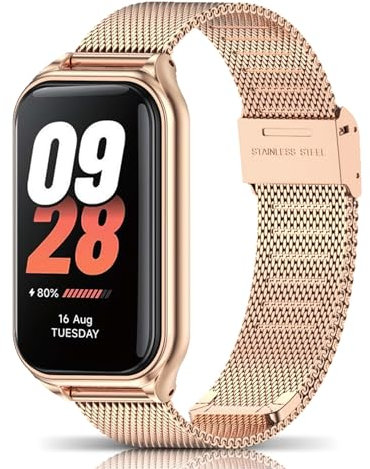 ToVioc Cinturino Compatibile con Xiaomi Smart Band 8 Active,Cinturini Ricambio in Acciaio Inossidabile per Redmi Smart Band 2 - Oro Rosa
