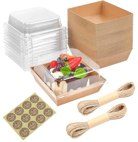Packung mit 50 Backboxen mit transparenten Deckeln, kleine Dessertboxen zum Mitnehmen, Mini-Kuchenboxen aus Papier, 10,2 cm, transparente Süßigkeitenboxen (weiß)