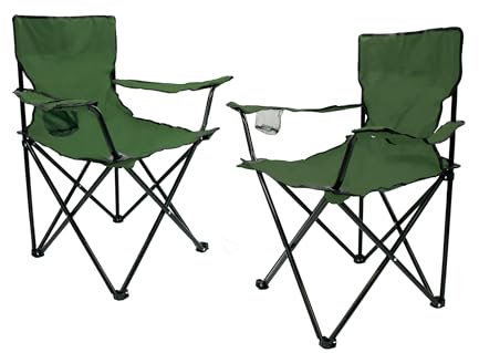 Lot de 2 chaises de camping pliantes avec porte-gobelet - Vert - Chaise de camping pliable avec sac de transport - Chaise pliable pour festival, loisirs, jardin, pêche, charge maximale : 100 kg